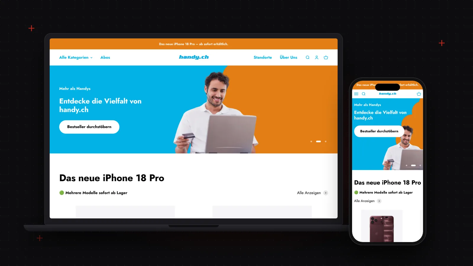 Onlineshop von handy.ch auf Laptop und Smartphone