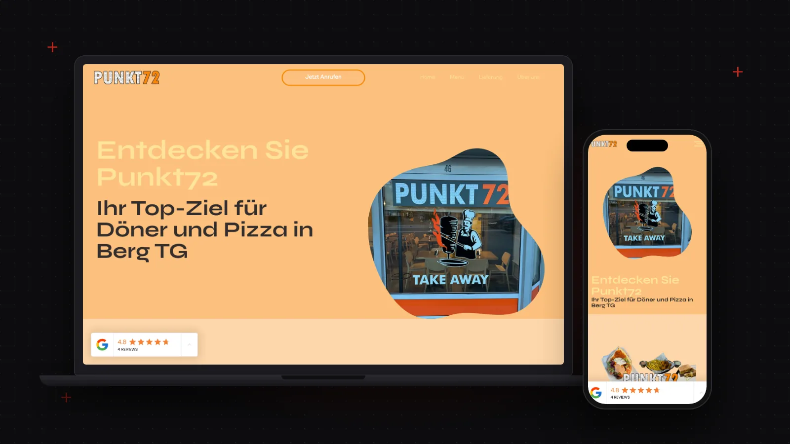 Website von Punkt72 auf Laptop und Smartphone